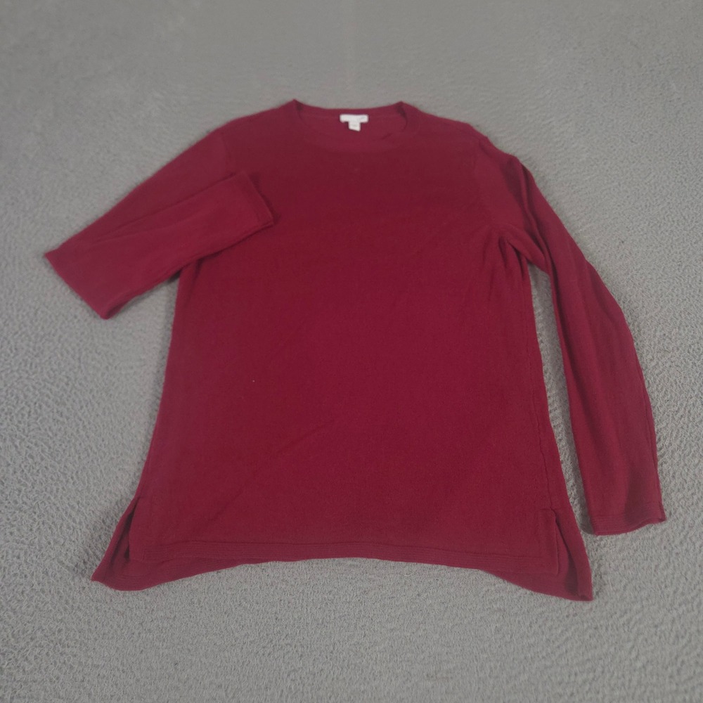 J. Jill Sweater Womens Small Red Long-Sleeve Crewneck Tunic Cotton Blend Slits
